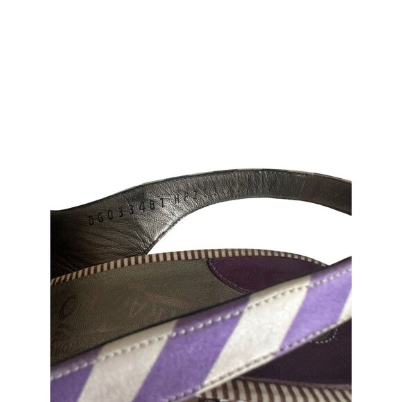 SALVATORE FERRAGAMO Purple White Striped Slingback Heels Size 7 - Picture 7 of 14
